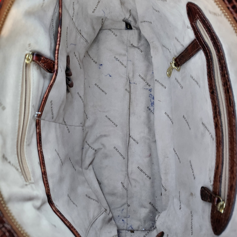 Brown Croc-Embossed Leather Tote Bag by Brahmin - Picture 8 of 15